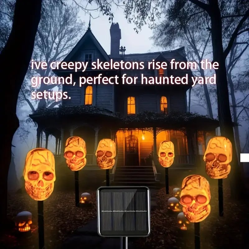 💀 Solar Halloween Stake Lights – Pumpkin Ghost Skull 6PCS & Retro Skull 5PCS