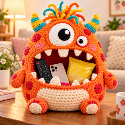 🔥 Last Day 49% OFF-👾 Hungry Monster DIY Crochet Storage Basket Kit for Couch & Desk Clutter 🧶