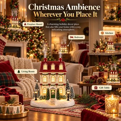 🎄 Christmas Village House Essential Oil Aroma Diffuser with Warm Glowing Chimney Mist 🎁