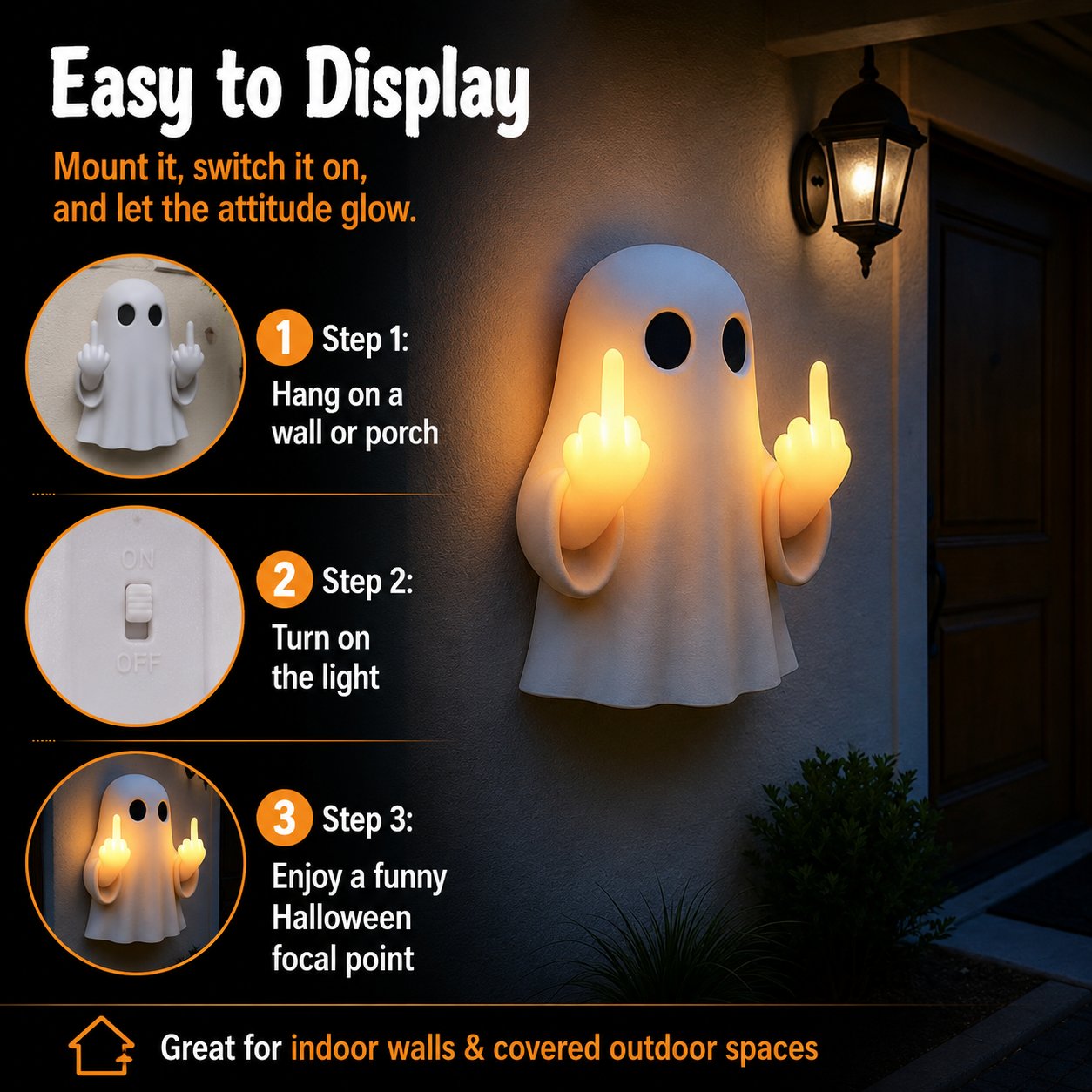 Ghost Middle Finger Wall Light Funny Glowing Halloween Decor 2026