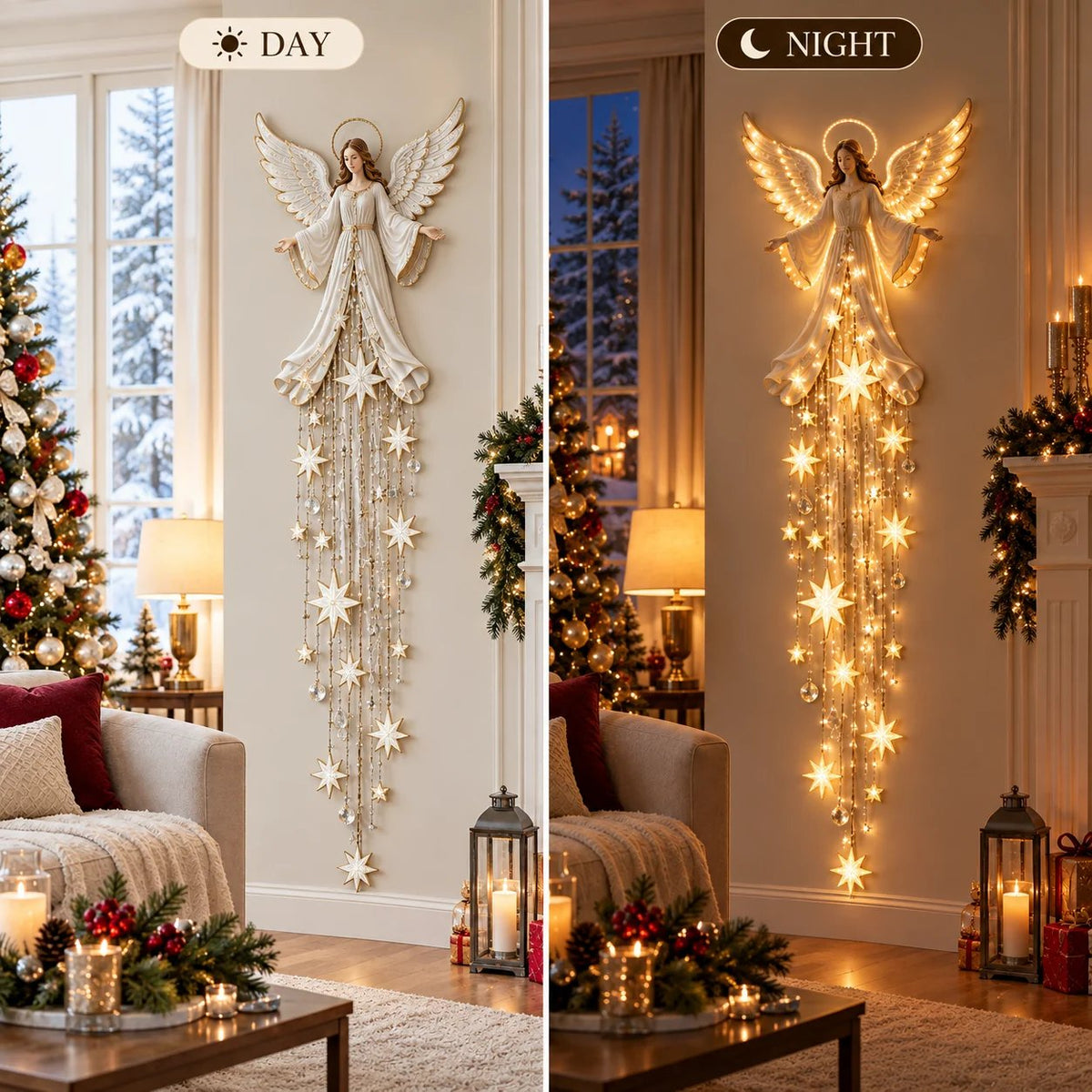 ✨Last Day 50% OFF✨ Angel Blessing Starfall Wall Light – Heavenly Christmas Wall Decor