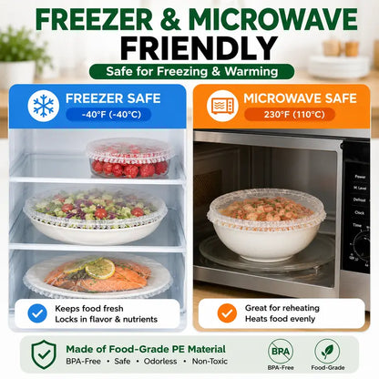 🌿 Save 50% Today ✨ 100PCS Elastic Stretch Food Covers – Quick-Fit Bowl & Plate Covers