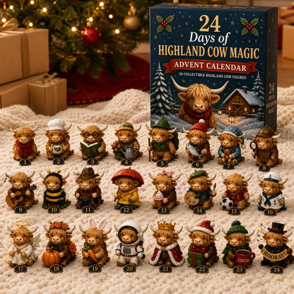 🎄 50% OFF 🐮 24-Day Highland Cow Advent Calendar – Christmas Countdown Gift