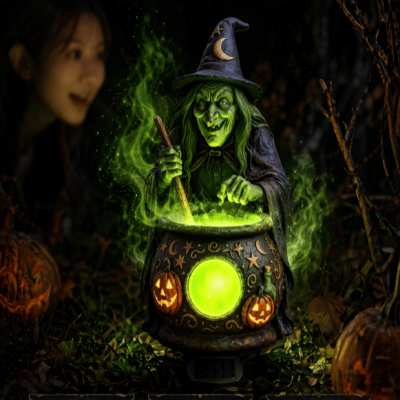 🔥Last Day 50% OFF – 🧙‍♀️✨Halloween Solar Witch Cauldron Garden Stake Light