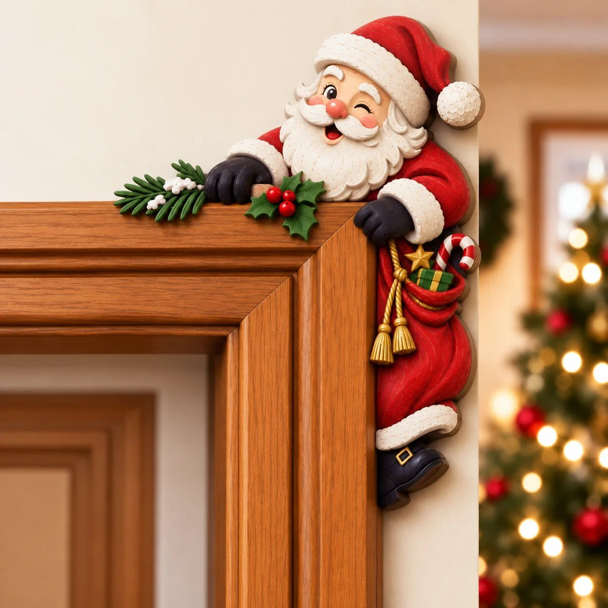 🎅Christmas Peekaboo Door Frame Corner Decor丨Size: 20 cm🎄