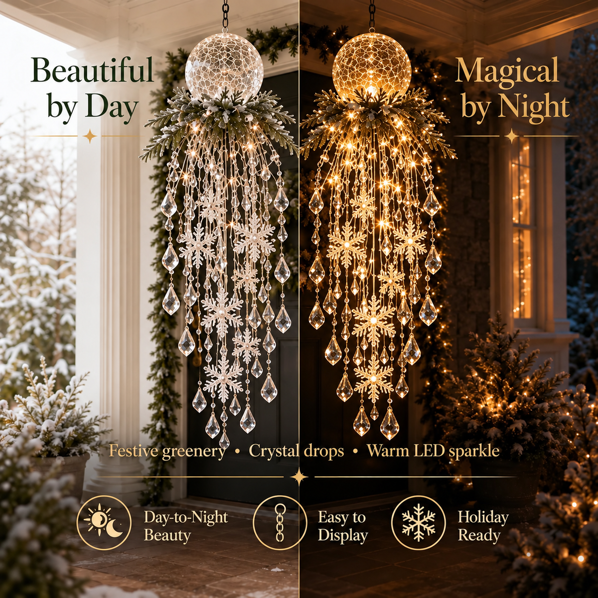 ❄️Crystal Cascade Christmas Light™ – Hanging Snowflake & Crystal LED Porch Décor ✨