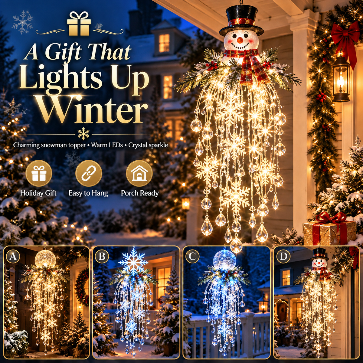 ❄️Crystal Cascade Christmas Light™ – Hanging Snowflake & Crystal LED Porch Décor ✨