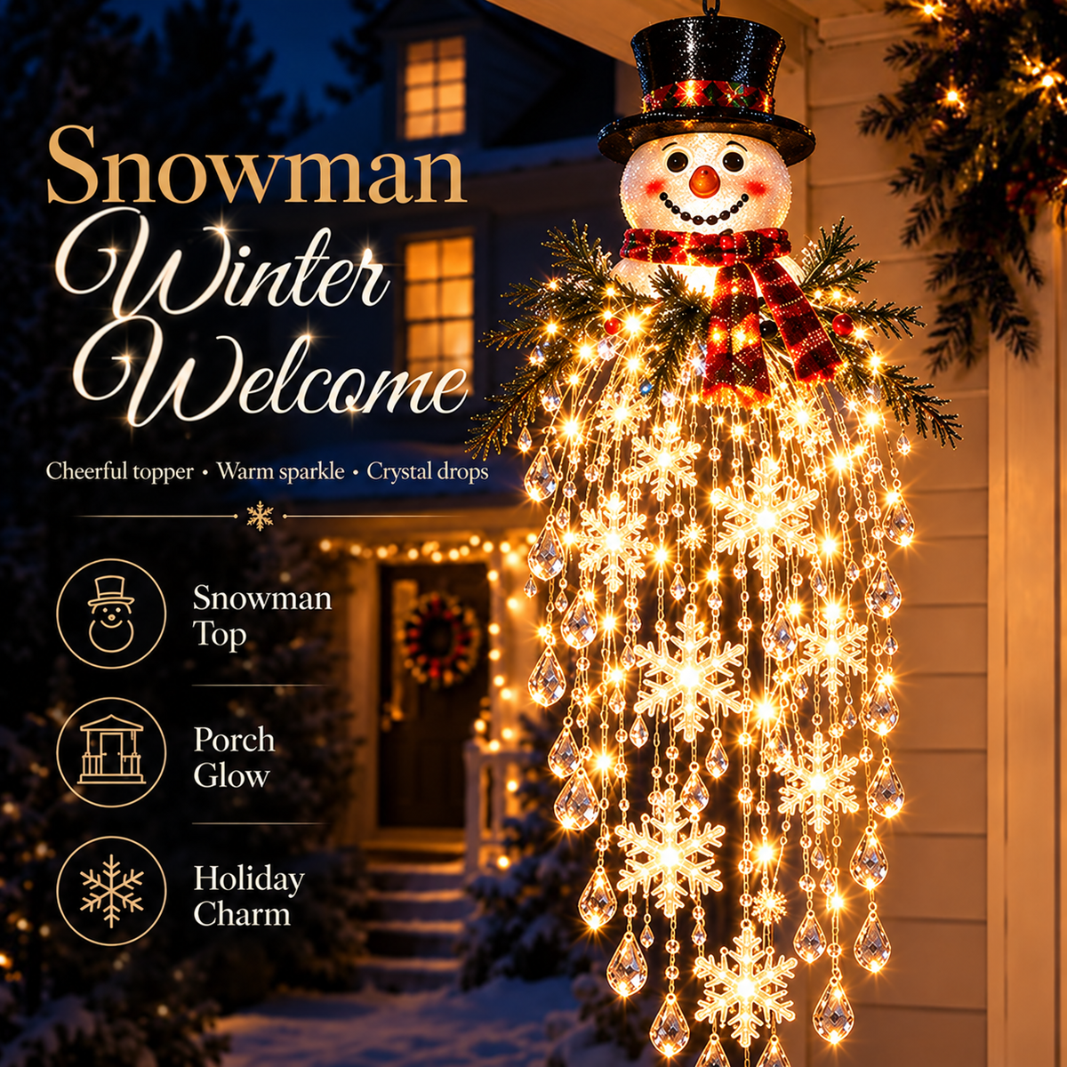 ❄️Crystal Cascade Christmas Light™ – Hanging Snowflake & Crystal LED Porch Décor ✨