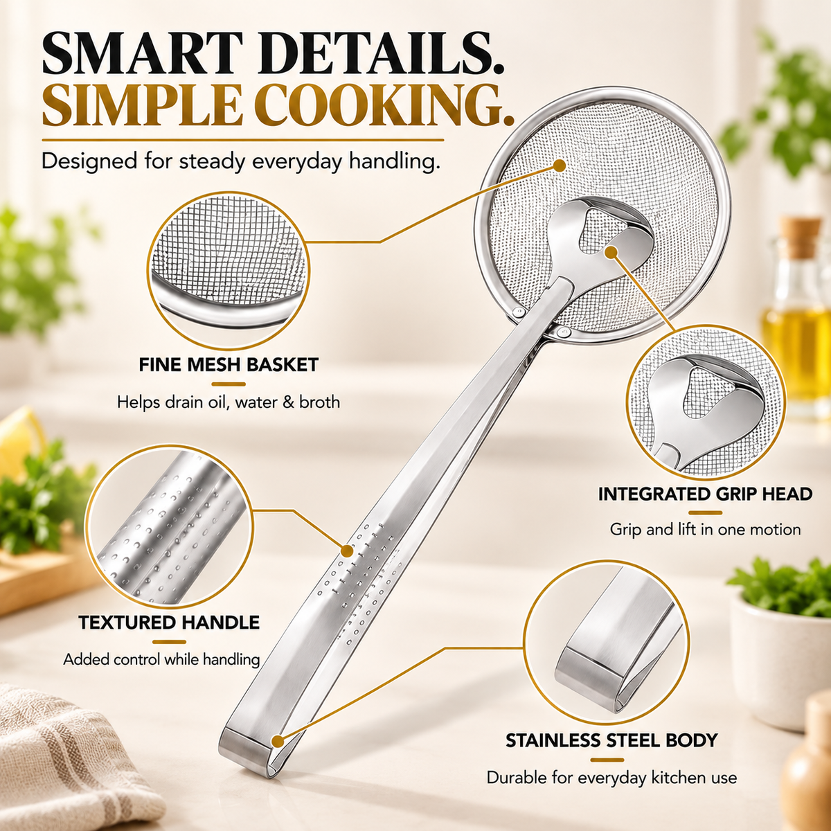 🔥2-in-1 Stainless Steel Strainer Tongs – Grab, Drain & Serve with One Tool