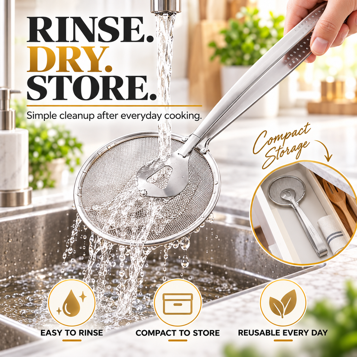 🔥2-in-1 Stainless Steel Strainer Tongs – Grab, Drain & Serve with One Tool