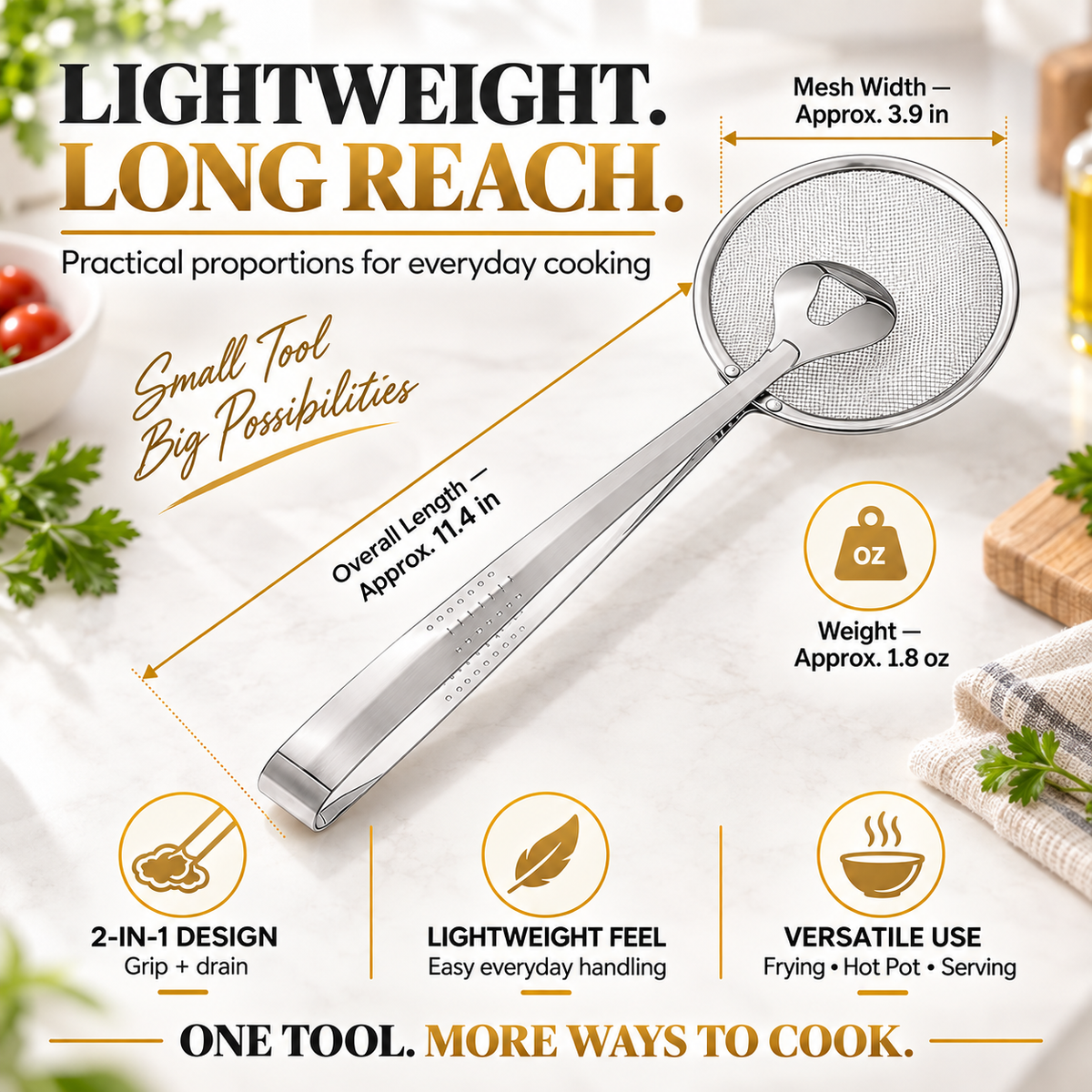 🔥2-in-1 Stainless Steel Strainer Tongs – Grab, Drain & Serve with One Tool