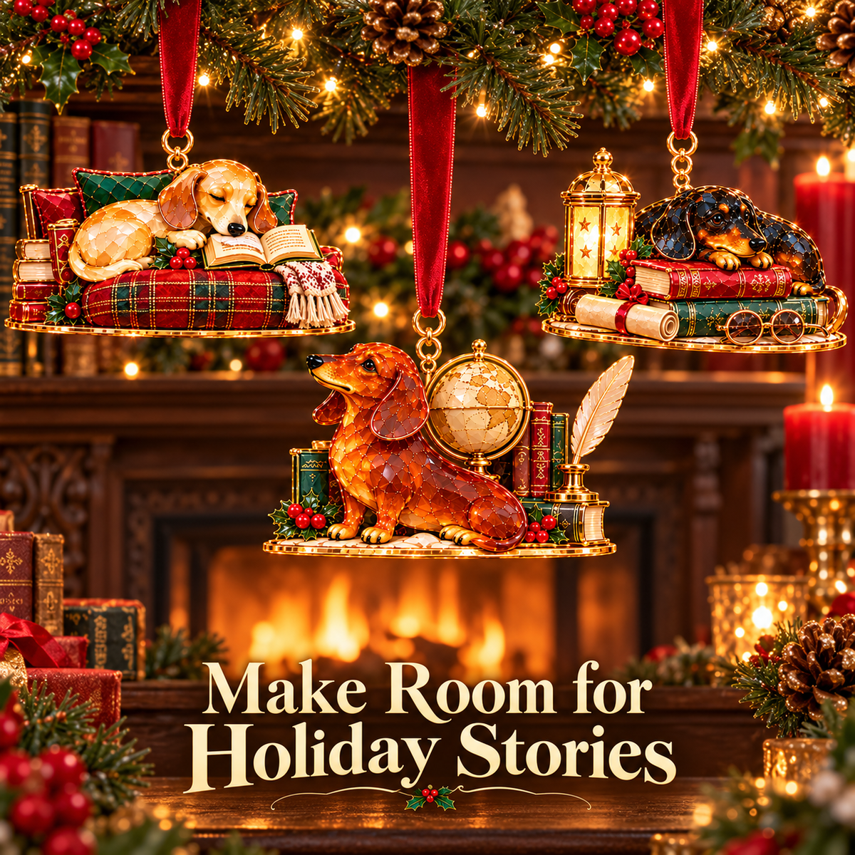 🐶Dachshund Cozy Library Christmas Ornament – A Little Story for Your Tree 🐾