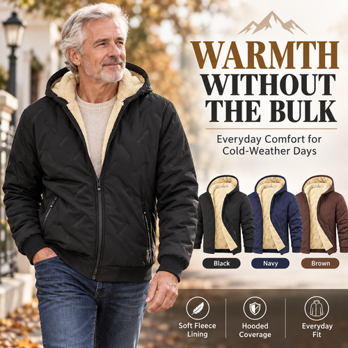 Men’s Thermal Lined Hooded Jacket – Full-Zip Warm Coat with Zipper Pockets