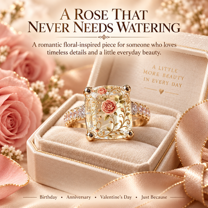 🌹 Vintage Rose Floral Crystal Statement Ring with Gold-Tone Band & Accent Stones ✨