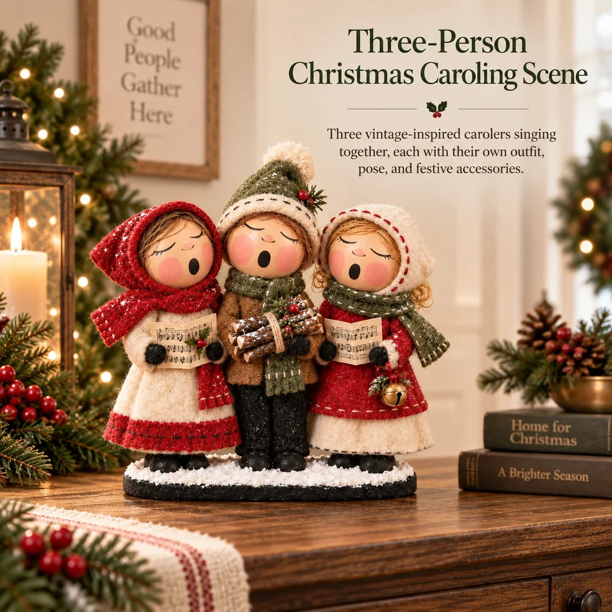 Vintage Christmas Carolers Figurine – Cozy Farmhouse Holiday Tabletop Decor