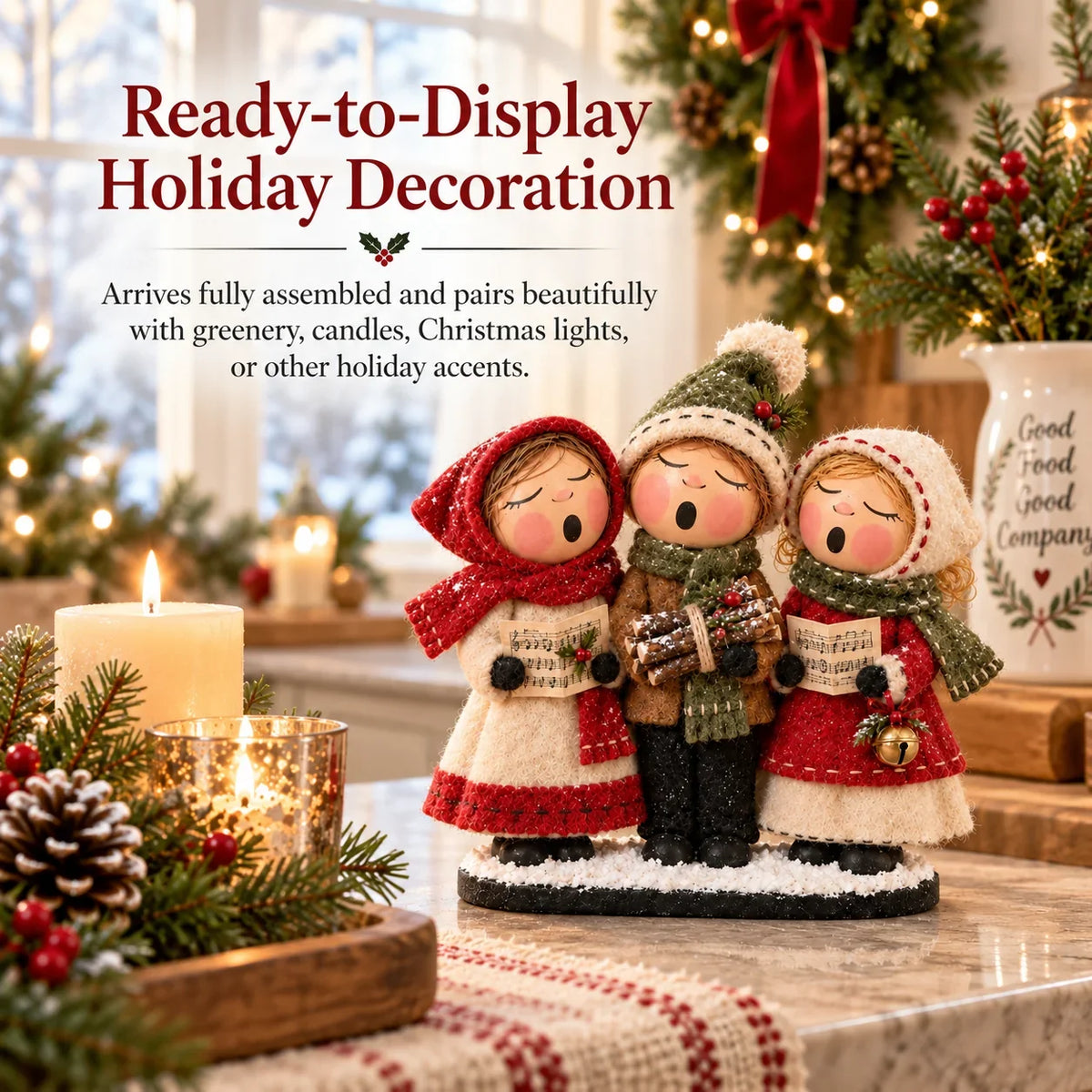 Vintage Christmas Carolers Figurine – Cozy Farmhouse Holiday Tabletop Decor