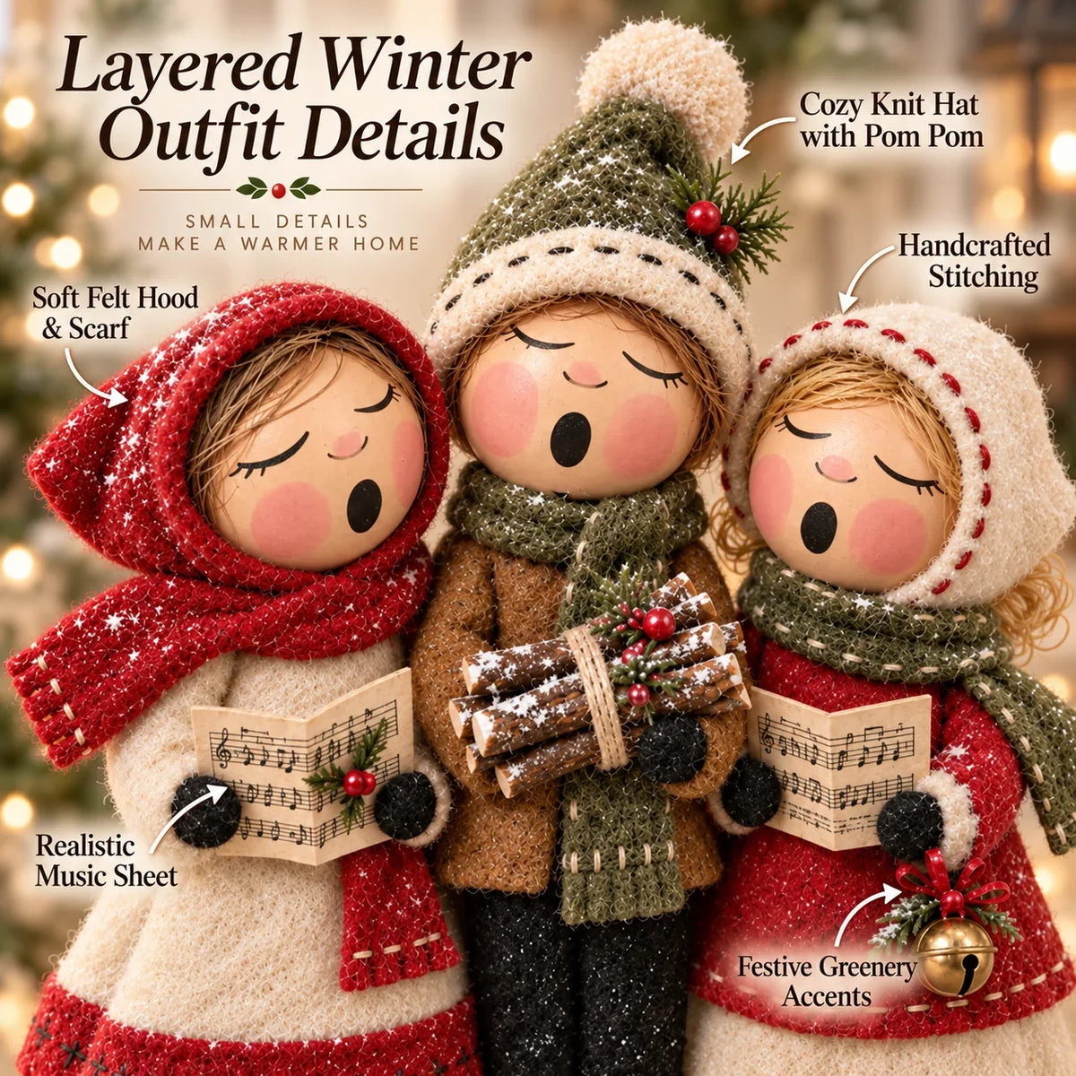 Vintage Christmas Carolers Figurine – Cozy Farmhouse Holiday Tabletop Decor