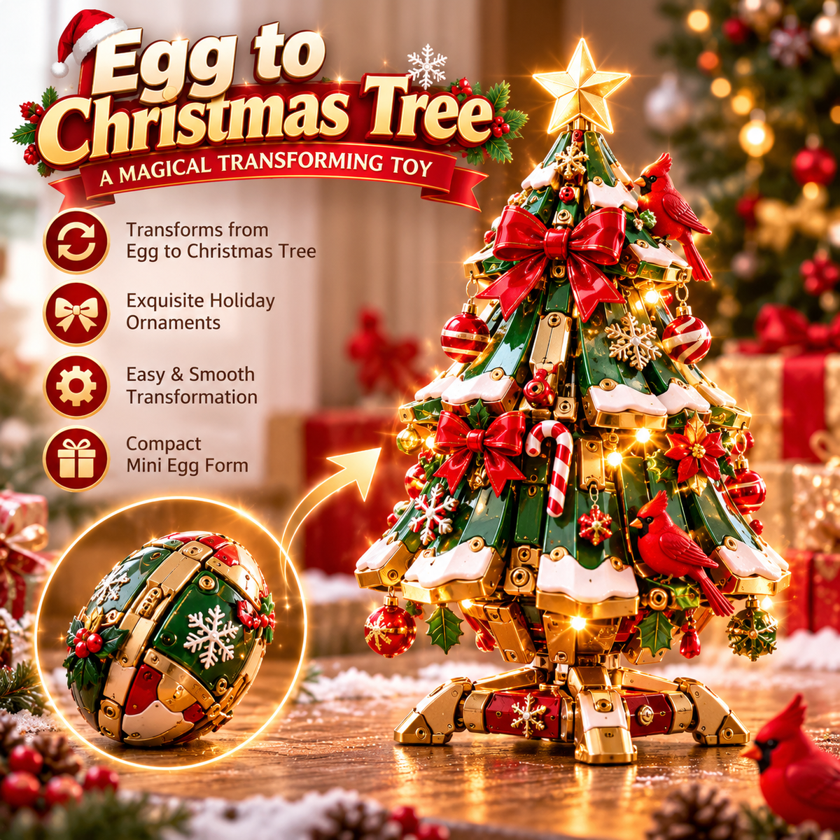 🔥 LAST DAY 50% OFF! 🎄 Egg-to-Christmas Tree™ – Magical Cardinal Holiday Gift 🎁