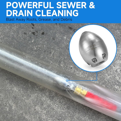 💦 3000 PSI 40 L/Min 3/8''  NPT Stainless Steel Sewer Jetter Nozzle for Pressure Washers