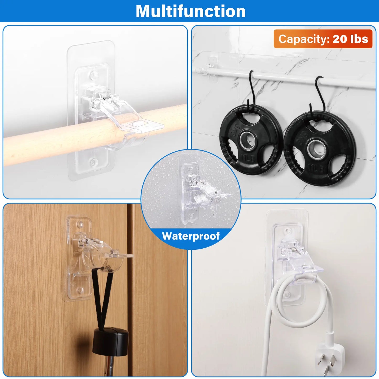 No Drill Curtain Rod Holders - 6 Pack Self Adhesive Hooks