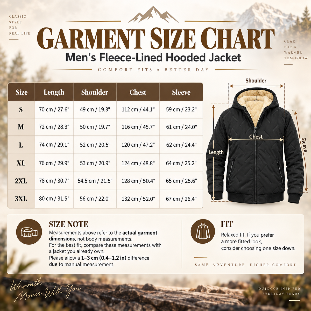 Men’s Thermal Lined Hooded Jacket – Full-Zip Warm Coat with Zipper Pockets