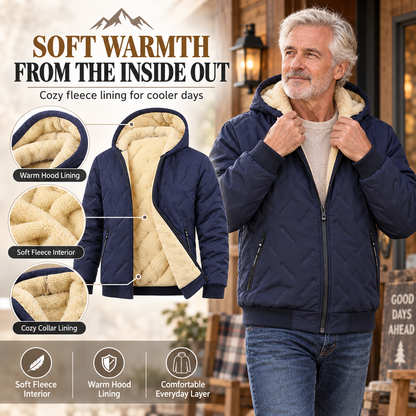 Men’s Thermal Lined Hooded Jacket – Full-Zip Warm Coat with Zipper Pockets