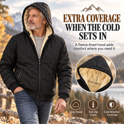 Men’s Thermal Lined Hooded Jacket – Full-Zip Warm Coat with Zipper Pockets