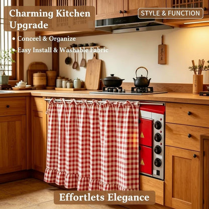 ✨2026 Farmhouse-Style Stove Curtain, Gingham Grid Ruffle-Edge Tier Curtains