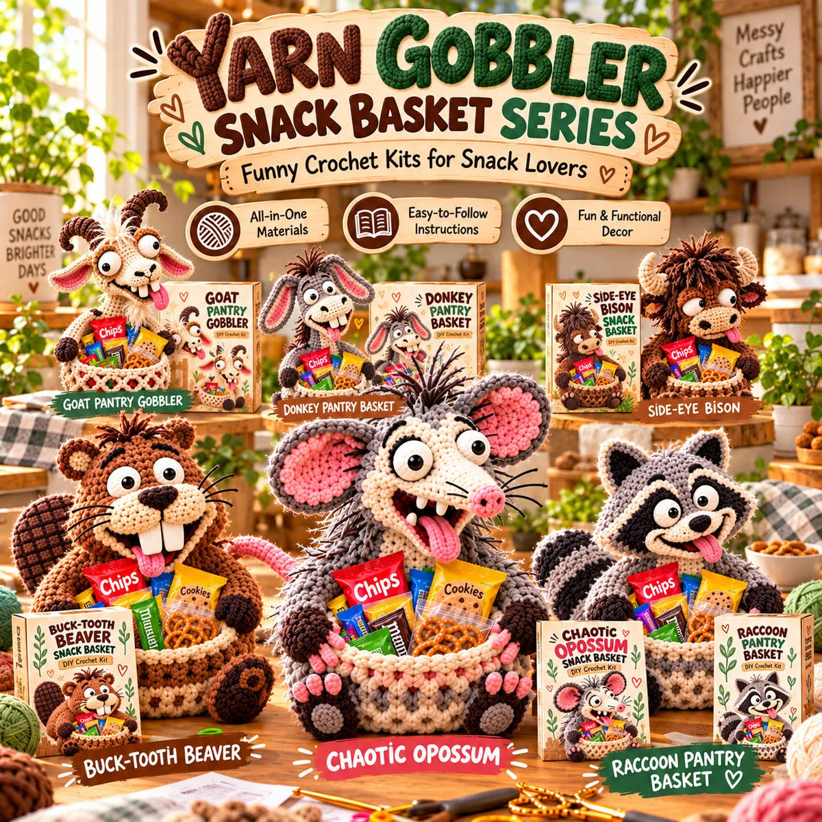 😂 🧺 Silly Animal Big-Belly DIY Crochet Snack Basket Kit for Desk Clutter 🧶