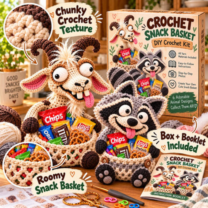 😂 🧺 Silly Animal Big-Belly DIY Crochet Snack Basket Kit for Desk Clutter 🧶