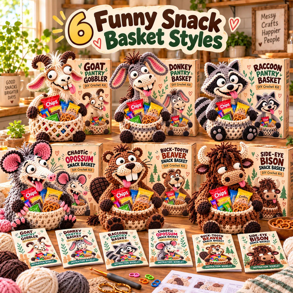 😂 🧺 Silly Animal Big-Belly DIY Crochet Snack Basket Kit for Desk Clutter 🧶