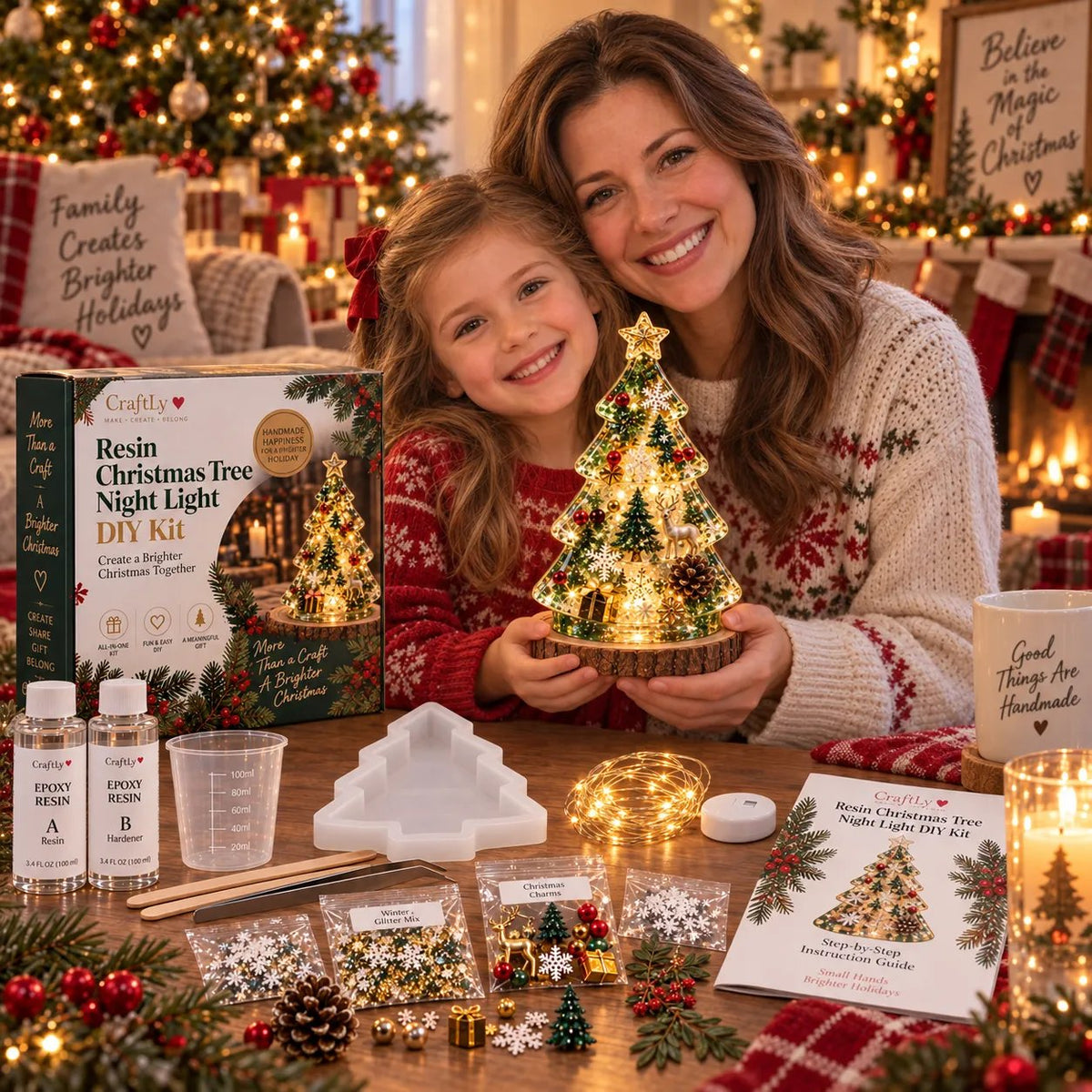 🔥HOT SALE🔥🎄 DIY Crystal Resin Christmas Tree Night Light Craft Kit with Warm Fairy Lights ❄️