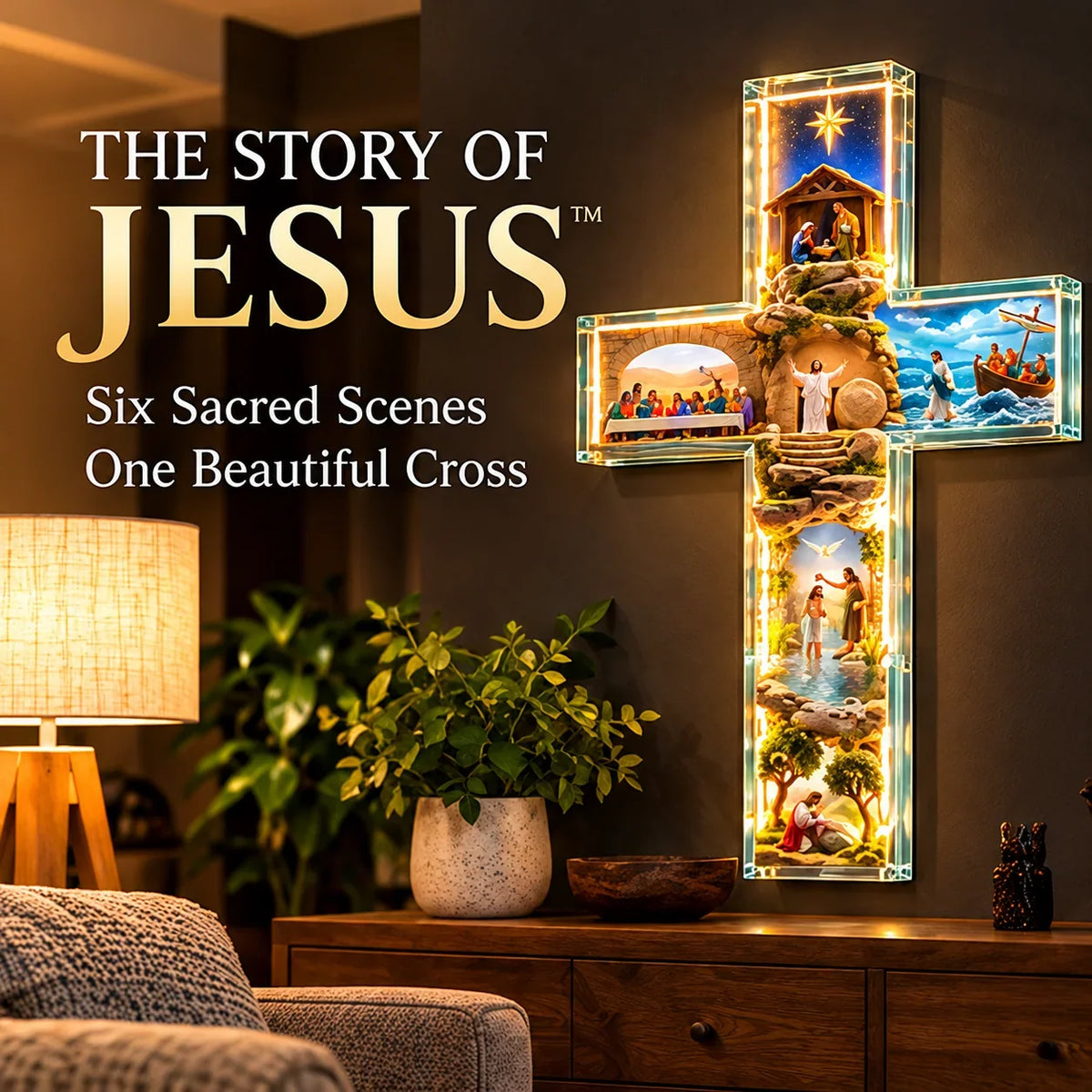 🙏 The Story of Jesus LED Cross Lamp ✝️✨ 6 Biblical Scenes & Meaningful Christian Gift