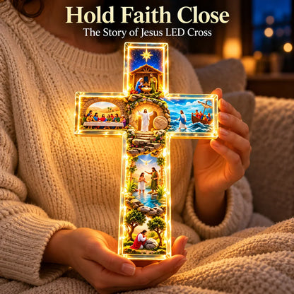 🙏 The Story of Jesus LED Cross Lamp ✝️✨ 6 Biblical Scenes & Meaningful Christian Gift
