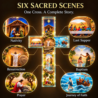 🙏 The Story of Jesus LED Cross Lamp ✝️✨ 6 Biblical Scenes & Meaningful Christian Gift