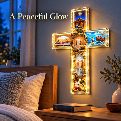 🙏 The Story of Jesus LED Cross Lamp ✝️✨ 6 Biblical Scenes & Meaningful Christian Gift