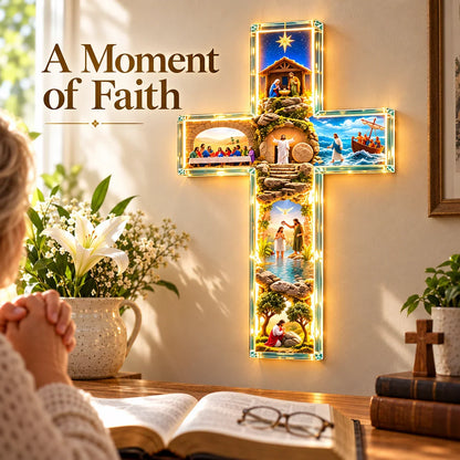 🙏 The Story of Jesus LED Cross Lamp ✝️✨ 6 Biblical Scenes & Meaningful Christian Gift