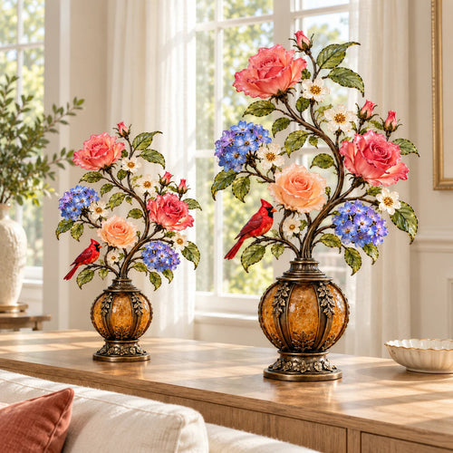 🌹✨ Eternal Bloom™ Rose & Cardinal Table Lamp – Vintage Floral Light-Up Home Decor