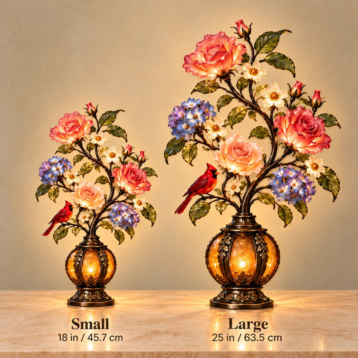 🌹✨ Eternal Bloom™ Rose & Cardinal Table Lamp – Vintage Floral Light-Up Home Decor