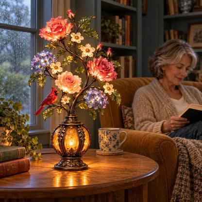 🌹✨ Eternal Bloom™ Rose & Cardinal Table Lamp – Vintage Floral Light-Up Home Decor