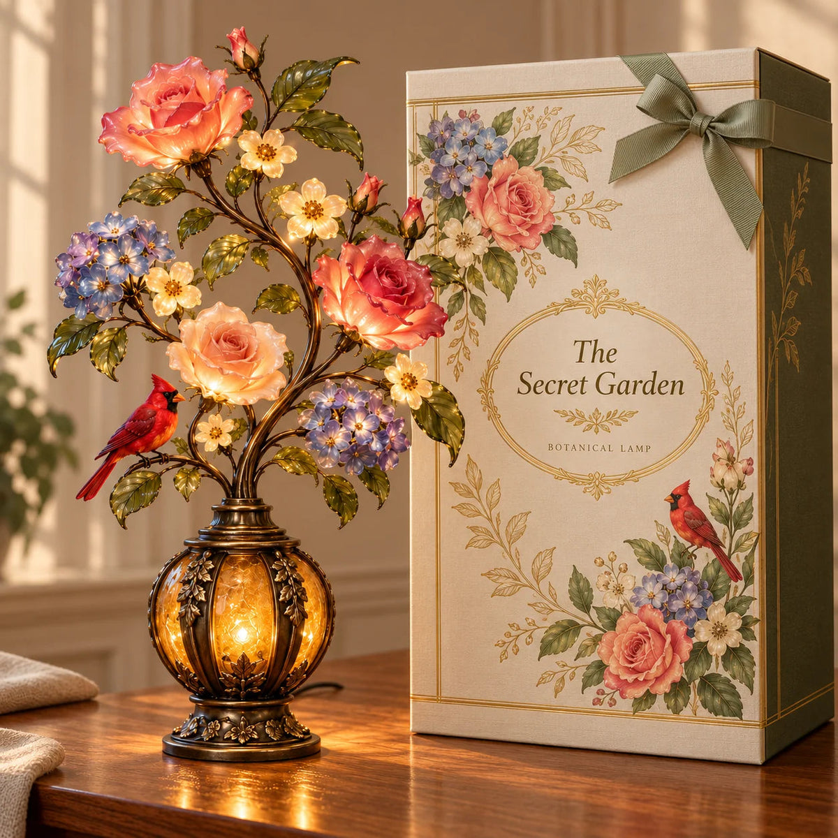 🌹✨ Eternal Bloom™ Rose & Cardinal Table Lamp – Vintage Floral Light-Up Home Decor