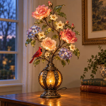 🌹✨ Eternal Bloom™ Rose & Cardinal Table Lamp – Vintage Floral Light-Up Home Decor