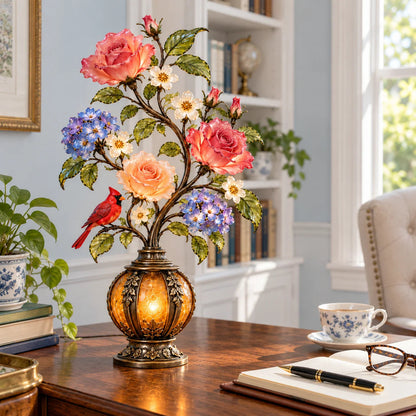 🌹✨ Eternal Bloom™ Rose & Cardinal Table Lamp – Vintage Floral Light-Up Home Decor