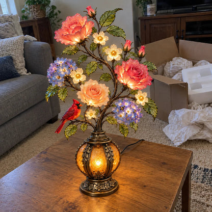 🌹✨ Eternal Bloom™ Rose & Cardinal Table Lamp – Vintage Floral Light-Up Home Decor