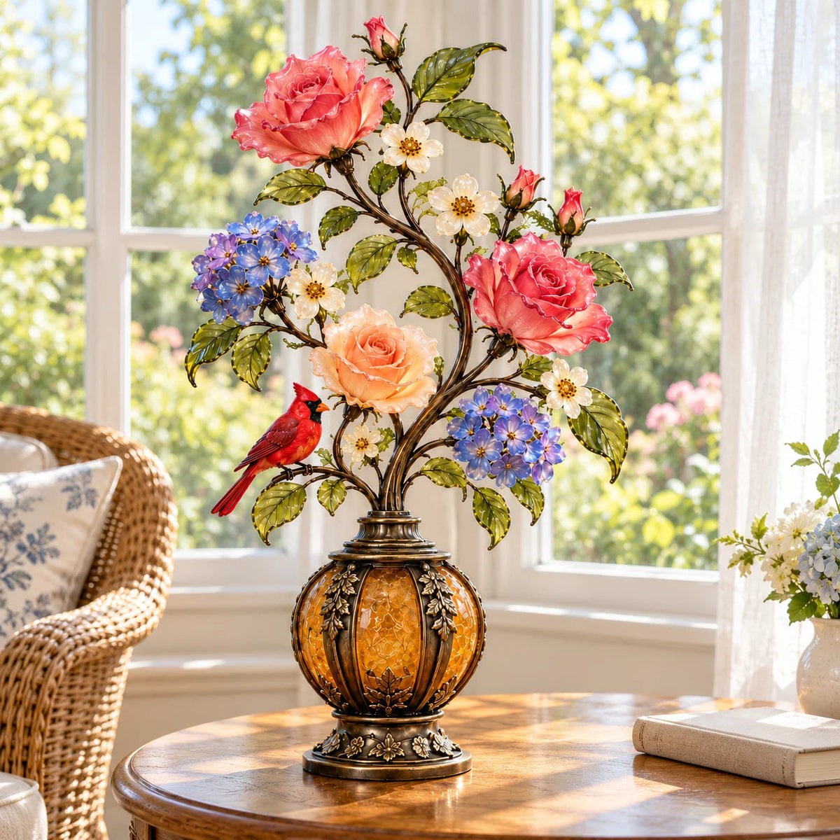 🌹✨ Eternal Bloom™ Rose & Cardinal Table Lamp – Vintage Floral Light-Up Home Decor