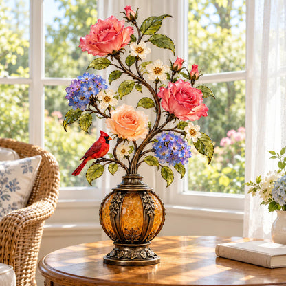 🌹✨ Eternal Bloom™ Rose & Cardinal Table Lamp – Vintage Floral Light-Up Home Decor