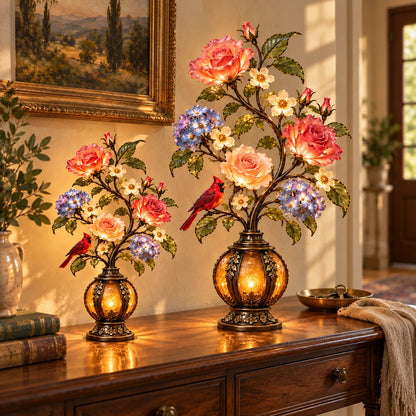 🌹✨ Eternal Bloom™ Rose & Cardinal Table Lamp – Vintage Floral Light-Up Home Decor