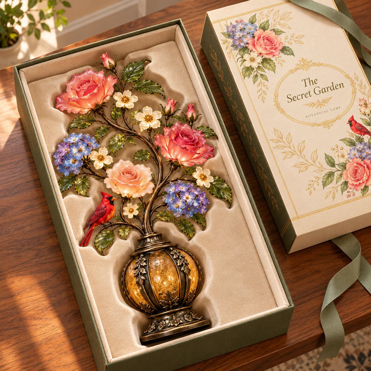 🌹✨ Eternal Bloom™ Rose & Cardinal Table Lamp – Vintage Floral Light-Up Home Decor