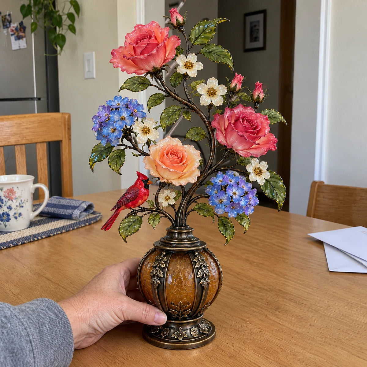 🌹✨ Eternal Bloom™ Rose & Cardinal Table Lamp – Vintage Floral Light-Up Home Decor