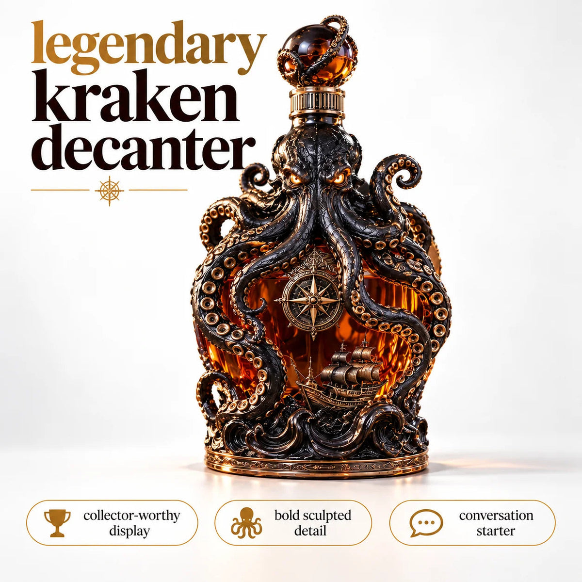 🐙 Legendary Kraken Whiskey Decanter - Sculpted Ocean Myth Barware